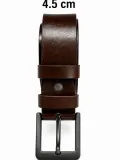 Erkek Hakiki Deri 4.5 cm Kot ve Kumaş Pantolon Kemeri Metal Tokalı Kahverengi