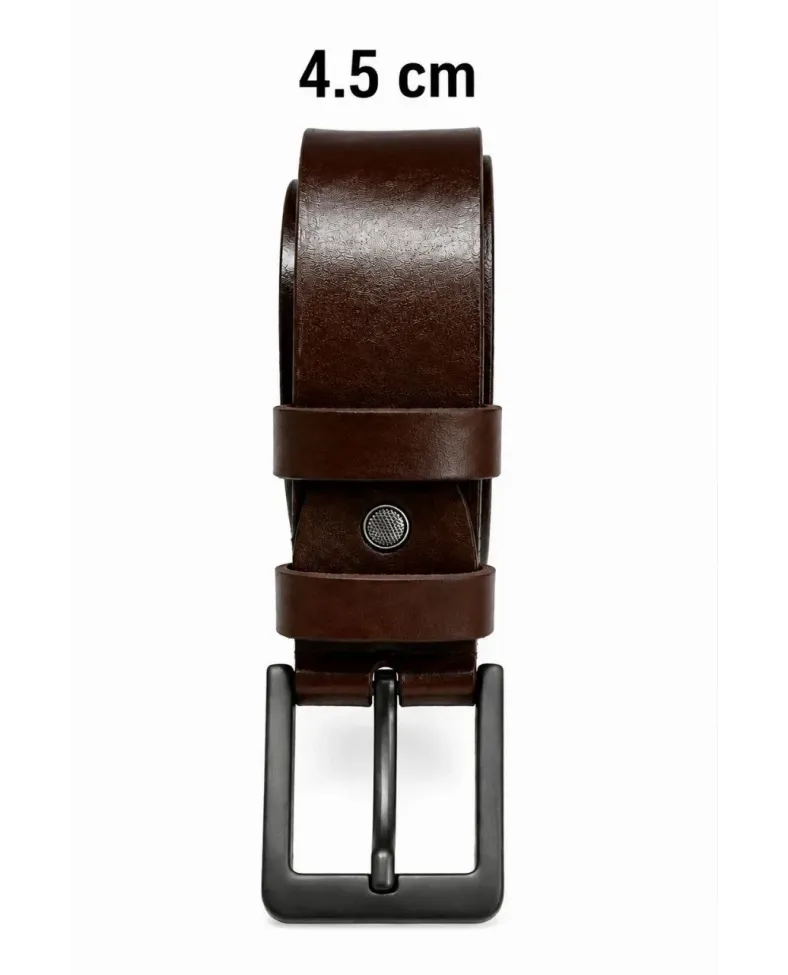 Erkek Hakiki Deri 4.5 cm Kot ve Kumaş Pantolon Kemeri Metal Tokalı Kahverengi