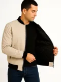 Erkek Bomber Mont Ceket Fermuarlı Kapitone İçi Astarlı Su İtici Regular Fit Uzun - Bej