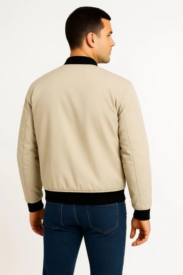 Erkek Bomber Mont Ceket – Fermuarlı, Kapitone İçi Astarlı, Su İtici Kumaş, Regular Fit, Uzun Kollu, Yandan Cepli, Bahar & Kış Rahat Günlük Stil - Bej