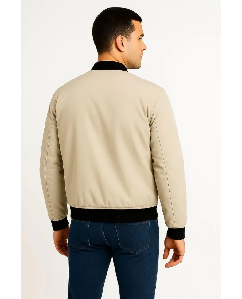 Erkek Bomber Mont Ceket Fermuarlı Kapitone İçi Astarlı Su İtici Regular Fit Uzun - Bej