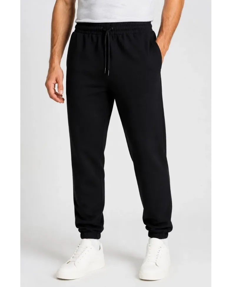 Erkek İki İplik Beli Lastikli Bağcıklı Regular Fit Jogger Eşofman Altı - Siyah