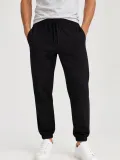 Erkek İki İplik Beli Lastikli Bağcıklı Regular Fit Jogger Eşofman Altı - Siyah
