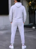 Erkek İki İplik Kapüşonlu Kanguru Cepli Sweatshirt Jogger Pantolon Alt Üst Eşofman Takımı -Beyaz