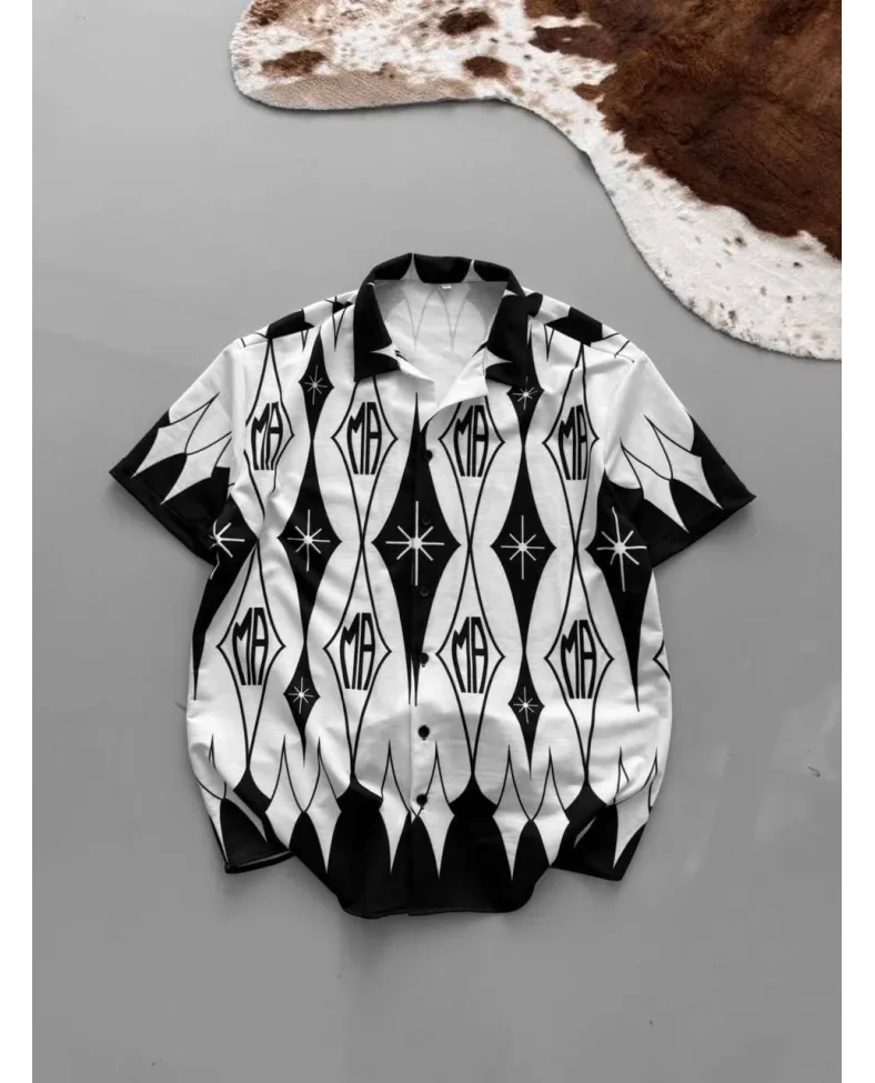 Erkek İki İplik Kumaş Dijital Baskılı Gömlek - Siyah