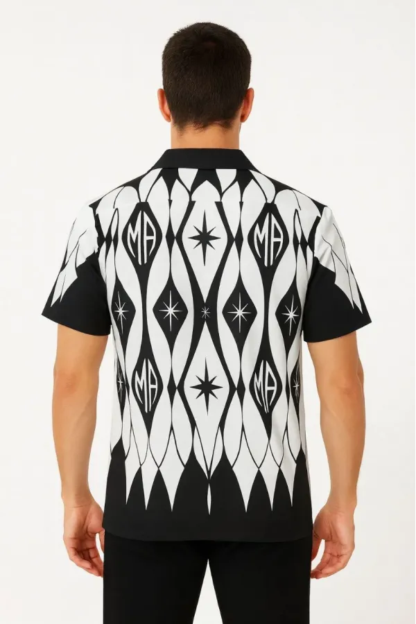 Erkek İki İplik Kumaş Dijital Baskılı Gömlek - Siyah