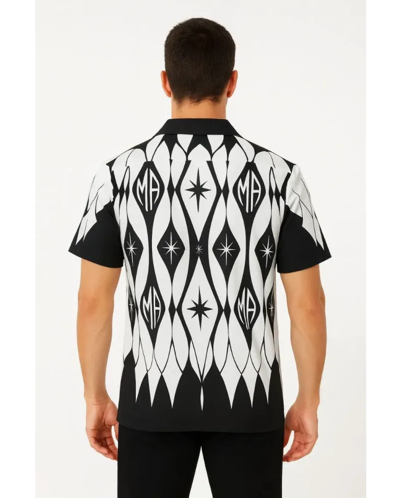 Erkek İki İplik Kumaş Dijital Baskılı Gömlek - Siyah