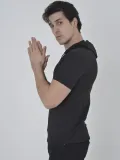 Erkek Kapşonlu Slim Fit T-shirt - Siyah