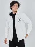Erkek 3 İplik Pamuklu Fermuarlı Kapüşonlu Kanguru Cepli Baskılı Hoodie Hırka Sweatshirt - Beyaz Somersan Giyim | Kadın, Erkek ve Çocuk Moda
