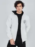 Erkek 3 İplik Pamuklu Fermuarlı Kapüşonlu Kanguru Cepli Baskılı Hoodie Hırka Sweatshirt - Beyaz Somersan Giyim | Kadın, Erkek ve Çocuk Moda