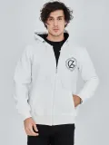 Erkek 3 İplik Pamuklu Fermuarlı Kapüşonlu Kanguru Cepli Baskılı Hoodie Hırka Sweatshirt - Beyaz Somersan Giyim | Kadın, Erkek ve Çocuk Moda