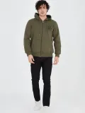 Erkek 3 İplik Pamuklu Fermuarlı Kapüşonlu Kanguru Cepli Baskılı Hoodie Hırka Sweatshirt - Yeşil