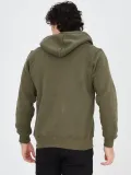 Erkek 3 İplik Pamuklu Fermuarlı Kapüşonlu Kanguru Cepli Baskılı Hoodie Hırka Sweatshirt - Yeşil