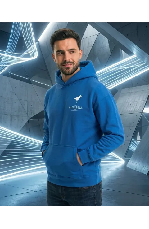 Erkek Kapüşonlu Double Oversize Üç İplik Pamuklu Deniz Yelken Baskılı Kanguru - Saks Mavisi