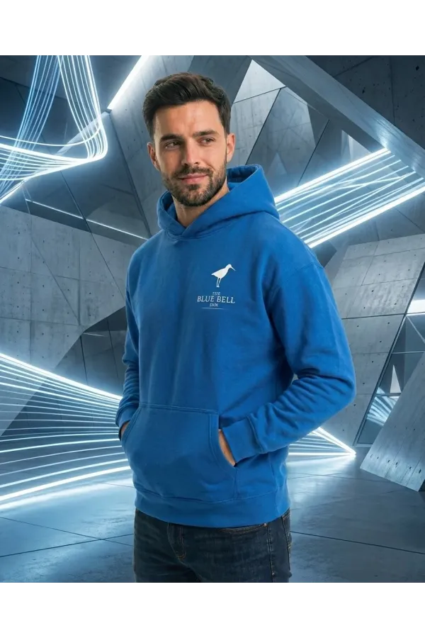 Erkek Baskılı Kapüşonlu Cepli Hoodie 3 İplik Pamuklu Sweatshirt - Saks Mavisii