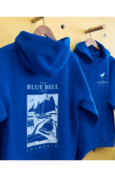 Erkek Kapüşonlu Double Oversize Üç İplik Pamuklu Deniz Yelken Baskılı Kanguru - Saks Mavisi