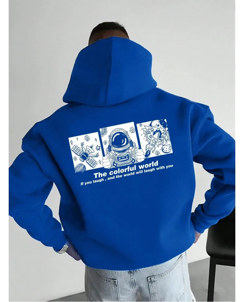 Erkek Baskılı Kapüşonlu Cepli Hoodie 3 İplik Pamuklu Sweatshirt - Saks Mavisi Somersan Giyim | Kadın, Erkek ve Çocuk Moda