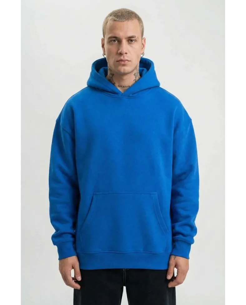 Erkek Baskılı Kapüşonlu Cepli Hoodie 3 İplik Pamuklu Sweatshirt - Saks Mavisi Somersan Giyim | Kadın, Erkek ve Çocuk Moda