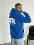 Erkek Baskılı Kapüşonlu Cepli Hoodie 3 İplik Pamuklu Sweatshirt - Saks Mavisi Somersan Giyim | Kadın, Erkek ve Çocuk Moda
