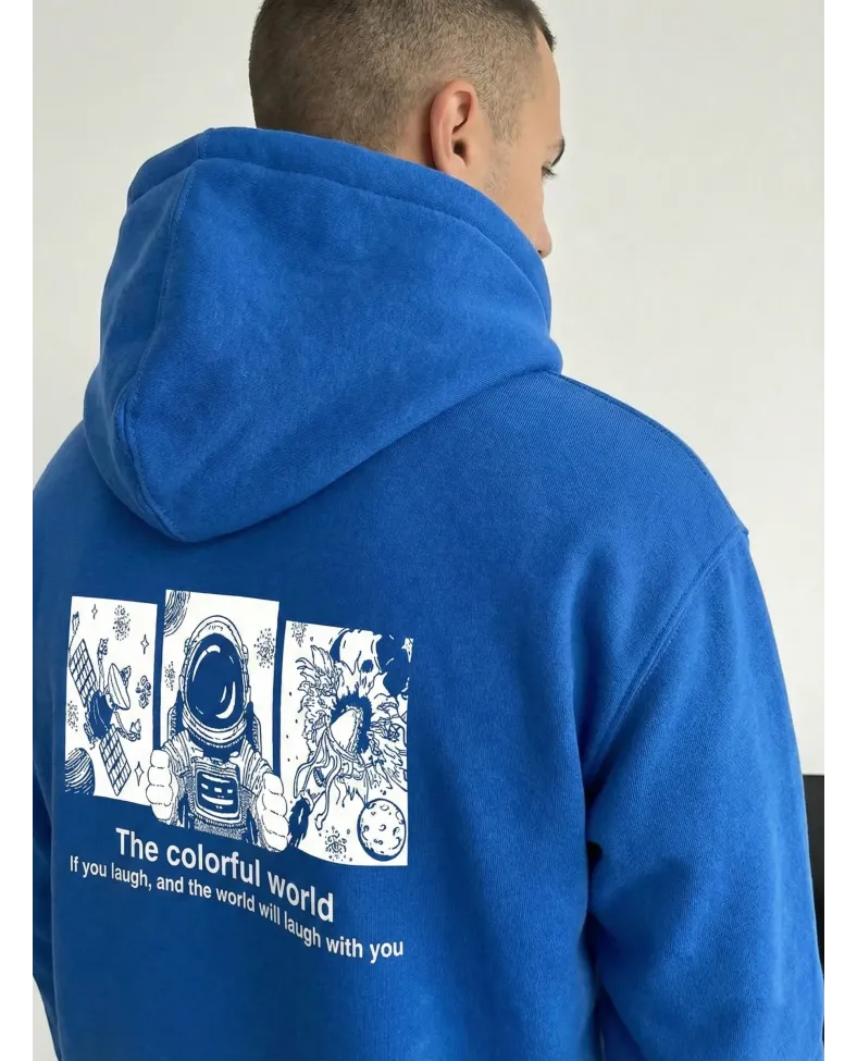 Erkek Baskılı Kapüşonlu Cepli Hoodie 3 İplik Pamuklu Sweatshirt - Saks Mavisi Somersan Giyim | Kadın, Erkek ve Çocuk Moda