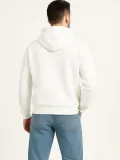 Erkek Kapüşonlu 3 İplik Şardonlu Önü Baskılı Fermuarlı Oversize Sweatshirt - Beyaz