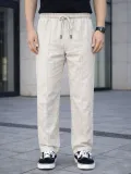 Erkek Keten Cepli Çıma Dikişli jogger Buggy Pantalon Rahat kalıp - Krem