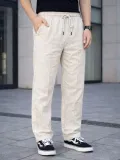 Erkek Keten Cepli Çıma Dikişli jogger Buggy Pantalon Rahat kalıp - Krem