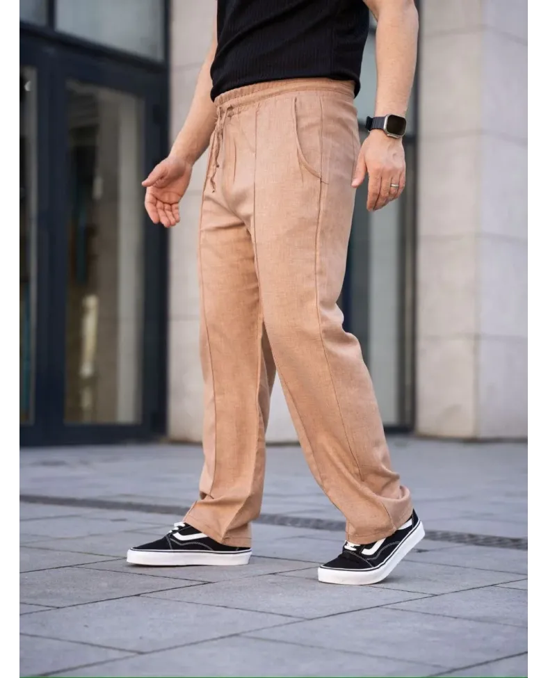 Erkek Keten Cepli Çıma Dikişli jogger Buggy Pantalon Rahat kalıp - Kahverengi