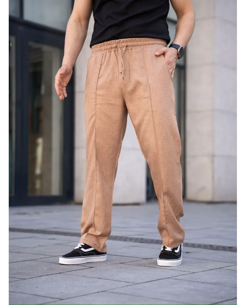 Erkek Keten Cepli Çıma Dikişli jogger Buggy Pantalon Rahat kalıp - Kahverengi