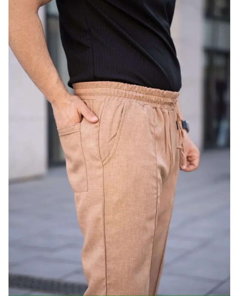 Erkek Keten Cepli Çıma Dikişli jogger Buggy Pantalon Rahat kalıp - Kahverengi