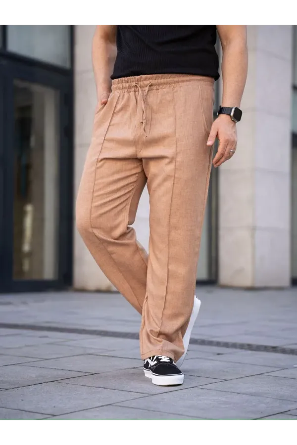 Erkek Keten Cepli Çıma Dikişli jogger Buggy Pantalon Rahat kalıp - Kahverengi