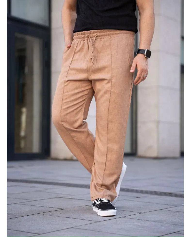 Erkek Keten Cepli Çıma Dikişli jogger Buggy Pantalon Rahat kalıp - Kahverengi