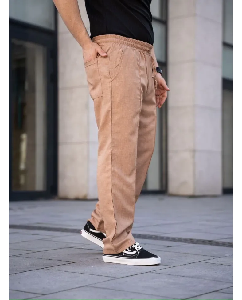 Erkek Keten Cepli Çıma Dikişli jogger Buggy Pantalon Rahat kalıp - Kahverengi