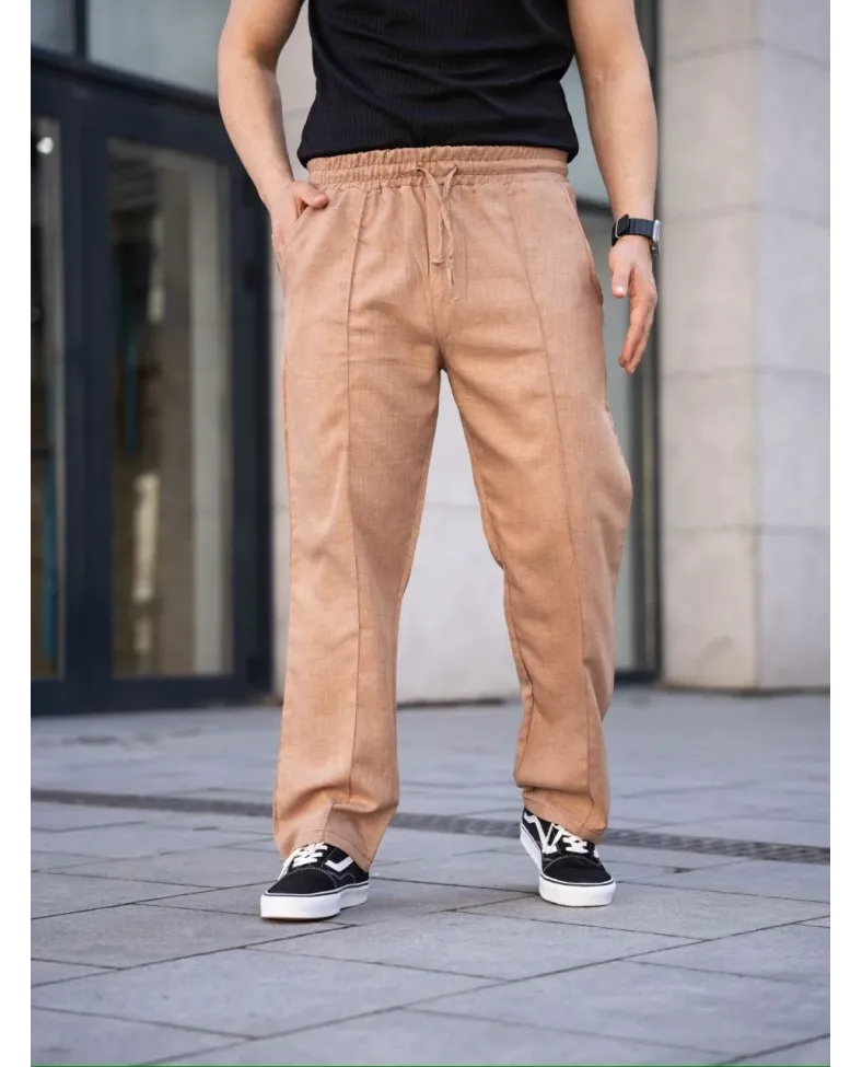 Erkek Keten Cepli Çıma Dikişli jogger Buggy Pantalon Rahat kalıp - Kahverengi