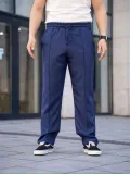 Erkek Keten Cepli Çıma Dikişli jogger Buggy Pantalon Rahat kalıp - Lacivert