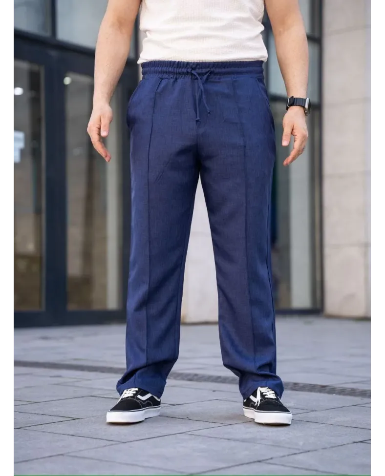 Erkek Keten Cepli Çıma Dikişli jogger Buggy Pantalon Rahat kalıp - Lacivert