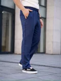 Erkek Keten Cepli Çıma Dikişli jogger Buggy Pantalon Rahat kalıp - Lacivert