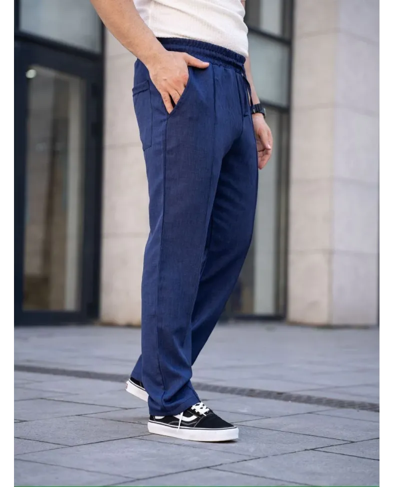 Erkek Keten Cepli Çıma Dikişli jogger Buggy Pantalon Rahat kalıp - Lacivert