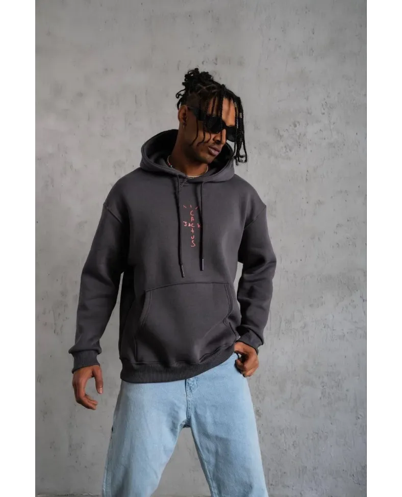 Erkek Kordonlu Arka Maske Kordon Saçlı Kapüşonlu - Füme