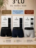 Erkek Likralı Pamuklu Nefes Alan Penye Boxer3'Lü Paket - Siyah & Gri & Lacivert