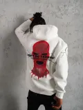 Erkek Oversize Üç İplik Kapüşonlu Sweatshirt Don’t Be Terrified Ön Sırt ve Kol - Beyaz