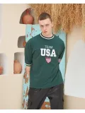 Erkek Nakış İşlemeli Ribanalı Oversize T-shirt - Yeşil