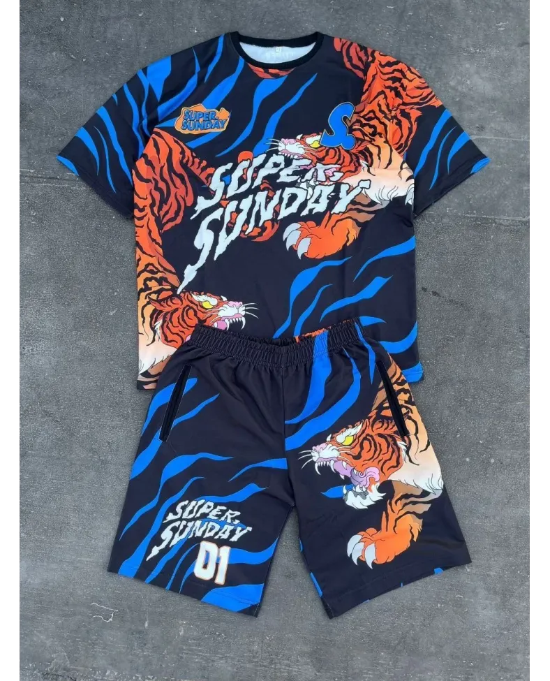 Erkek Dijital Baskılı Şortlu Takım - Mavi