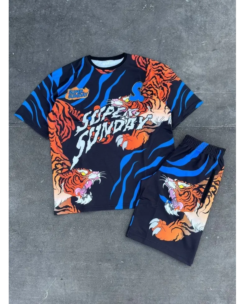 Erkek Dijital Baskılı Şortlu Takım - Mavi