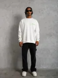 Erkek Oversize Sweatshirt Beyaz | Ön ve Sırt Baskılı Üç İplik İçi Pamuklu Kalıp - Beyaz