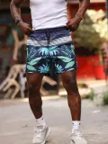 Erkek Palmiye Desenli Deniz Cepli Şort - Mavi