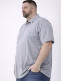 Erkek Polo Yaka Düğmeli Pike Kumaş Tişört Battal Beden Kısa Kol T-Shirt - Gri