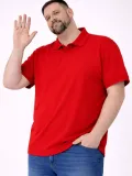 Erkek Pike Kumaş Düğmeli Yaka Battal Büyük Beden Günlük Kısa kol Tişört T-shirt - Kırmızı