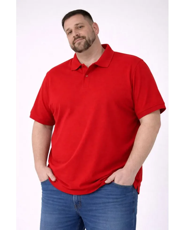 Erkek Pike Kumaş Düğmeli Yaka Battal Büyük Beden Günlük Kısa kol Tişört T-shirt - Kırmızı
