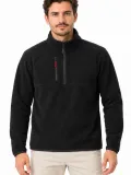 Erkek Polar Dik Yaka Yarım Fermuarlı Fermuarlı Göğüs Cepli Regular Fit Kışlık Sweatshirt - Siyah